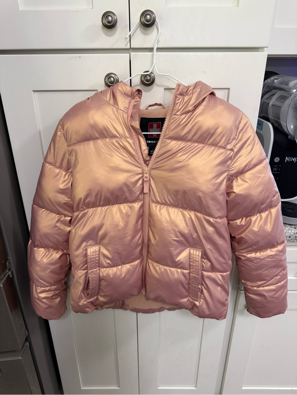 Swiss Tech Iridescent Rose Pink Hooded Puffer Jacket
